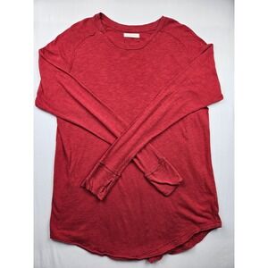 Free People We The Free Red Long Sleeve Slub Knit Raw Hem Shirt‎ Womens M